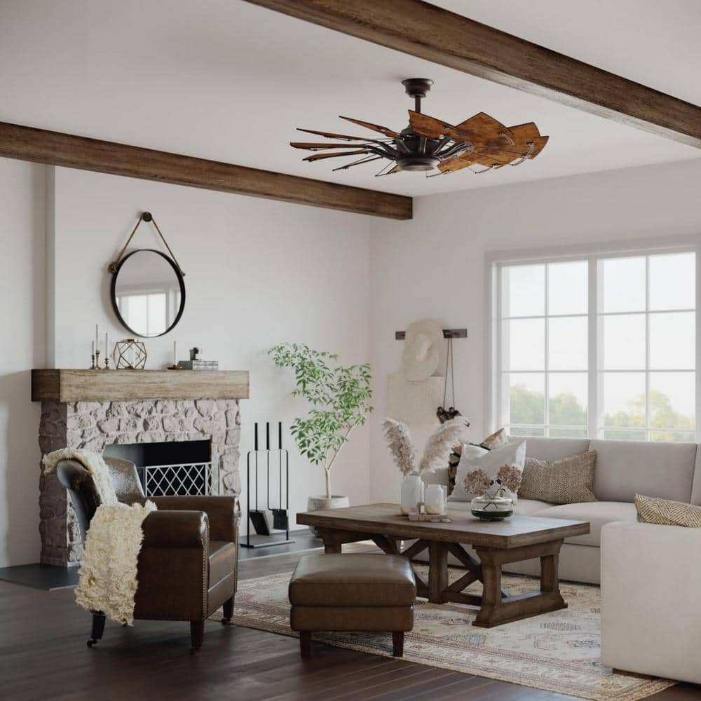 52-Inch Architectural Bronze Farmhouse Windmill Ceiling Fan with Remote