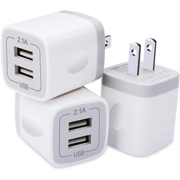 USB Wall Tap Electrical Plug Cube 5V 2. 1A in White (3 Pack)