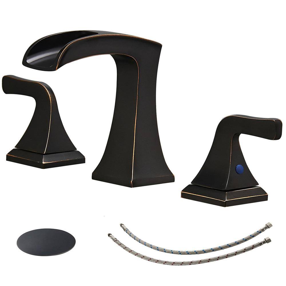 8 in. Widespread Waterfall Double Handle Bathroom Faucet with Pop-Up Drain 