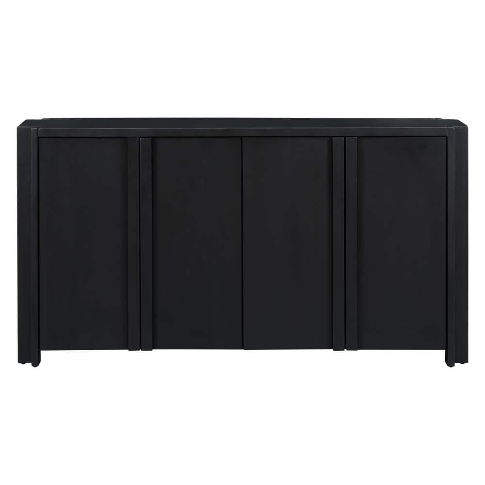 60.00 in. W x 16.00 in. D x 32.00 in. H Black Linen Cabinet Sideboard with 
