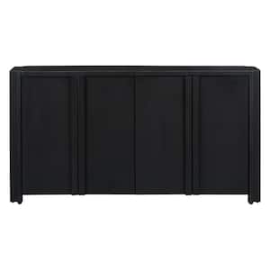 60.00 in. W x 16.00 in. D x 32.00 in. H Black Linen Cabinet Sideboard with 4-Doors and Adjustable Shelves