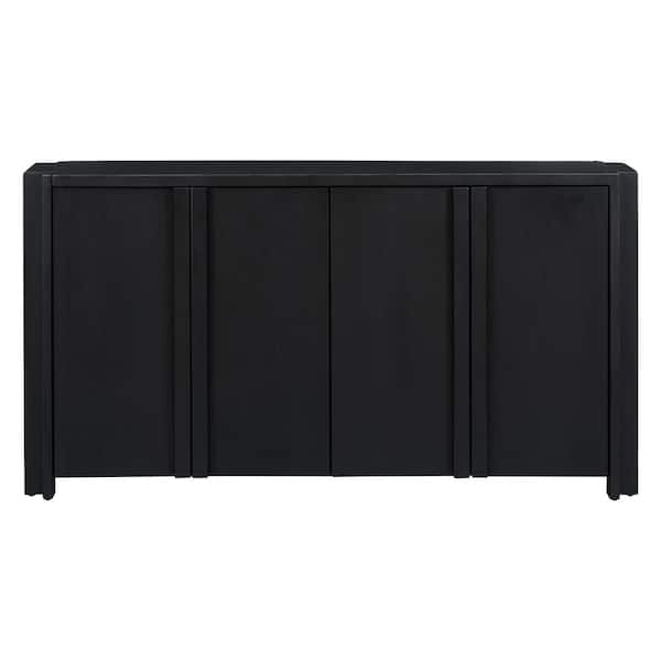 Unbranded 60.00 in. W x 16.00 in. D x 32.00 in. H Black Linen Cabinet Sideboard with 4-Doors and Adjustable Shelves