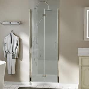 30 in. W to 31-3/8 in. W x 72 in. H Bi-Fold Frameless Shower Door in Brushed Nickel with Clear Glass