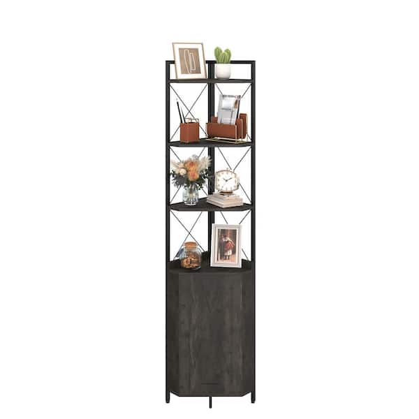 Dark Grey Corner Shelf 5-Tier Cabinet Bookshelf Stand Storage Rack