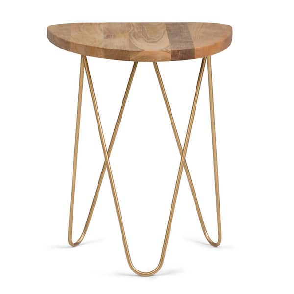 Simpli Home Patrice Modern 18 in. Wide Metal and Wood Accent Side Table in Natural, Gold
