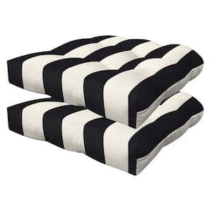 Outdoor Tufted Dining Seat Cushion Cabana Stripe Black and Ivory (Set of 2)