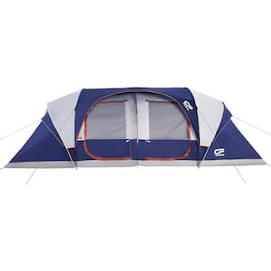 Blue 12 Person Camping Tents, 2 Room Weather Resistant Family Cabin Tent, 6 Large Mesh Windows, with Carry Bag