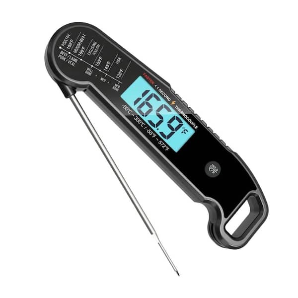 Black Professional Food and Meat Thermometer with 1 Sec Instant Read, ±0.5℉ Accuracy, Auto-Rotating Backlit Display
