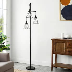 70 in. Black 3-Light Tree Floor Lamp with Dimmer Switch