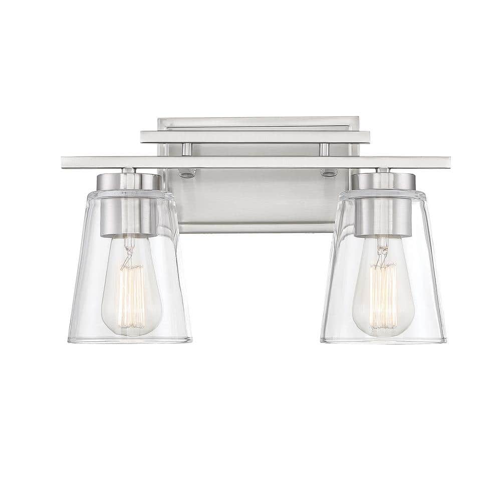 Satin Nickel 2-Light Bath Bar with Clear Glass Shades