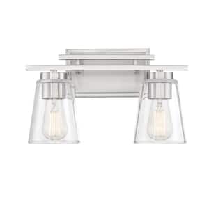 Calhoun 14.63 in. W x 8.75 in. H 2-Light Satin Nickel Bathroom Vanity Light with Clear Cone Glass Shades