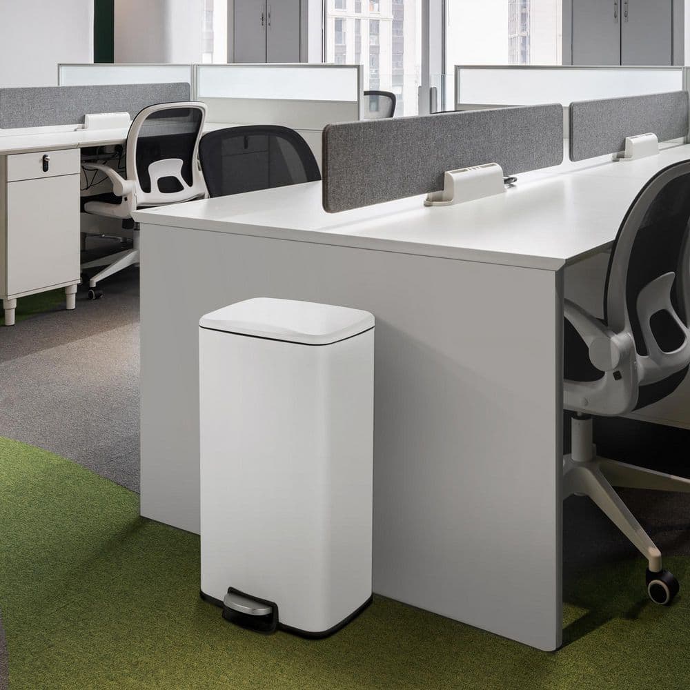 8 Gallon Matt White Stainless Steel Step-On Trash Can