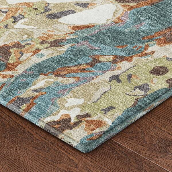 Mayfield Premium Machine Washable Abstract AMF2441 Teal 10 ft. x 14 ft. Area Rug