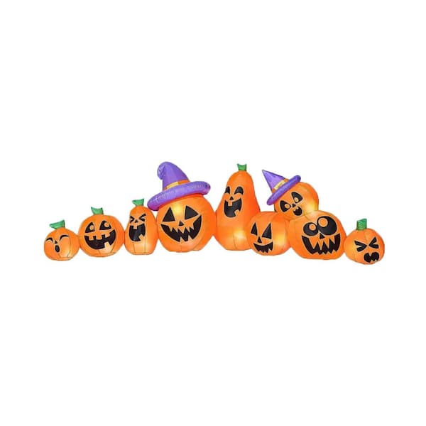 12.5 ft. Multicolor Halloween Inflatable Pumpkin with Witch Hat Made of Polyester