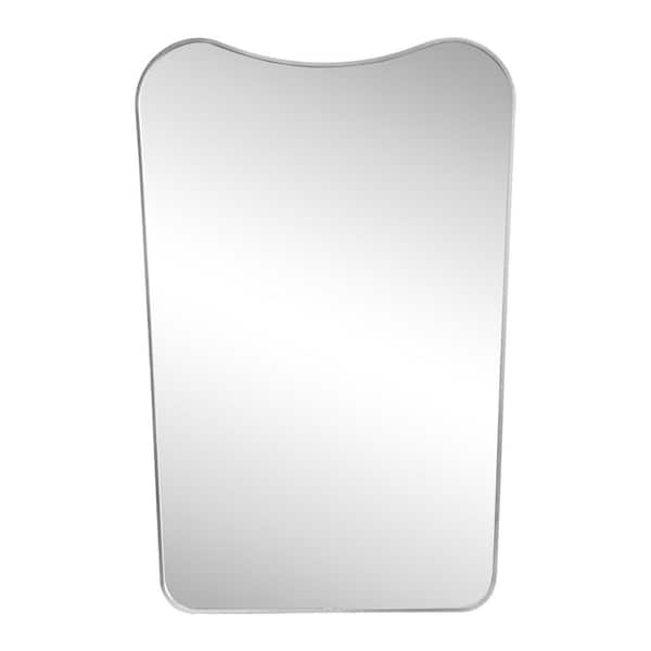 Alfie 24 in. W x 36 in. H Large Irregular Metal Framed Wall Mounted Mirror with Flat Bottom, Nickel