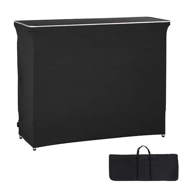 Folding Portable Bar Table, Compact, 43.5 x 15.4 x 39.8 in., Includes Carry Bag, 2 Storage Shelves, and Removable Skirt