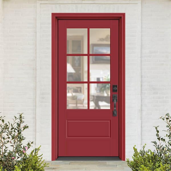 Performance Door System 36 in. x 80 in. VG 6-Lite Left-Hand Inswing Clear Red Smooth Fiberglass Prehung Front Door