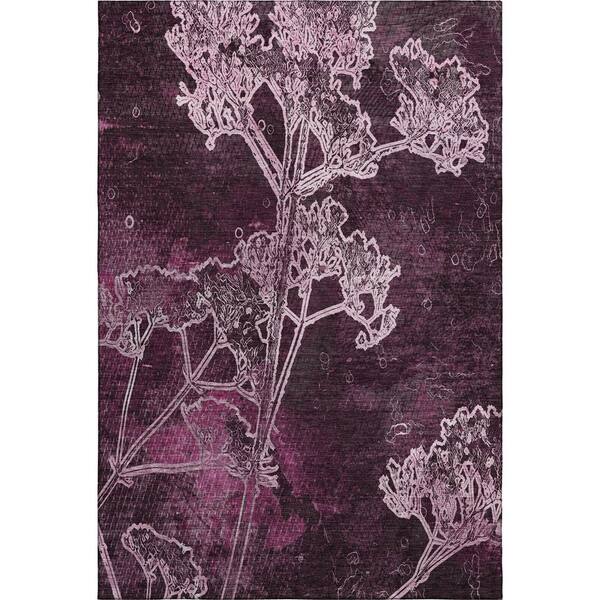 Mayfield Premium Machine Washable Abstract AMF2239 Eggplant 3 ft. x 5 ft. Area Rug