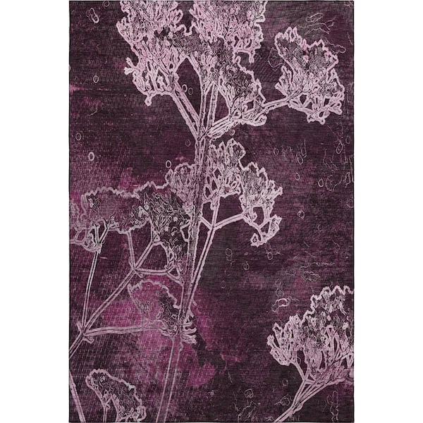 Mayfield Premium Machine Washable Abstract AMF2239 Eggplant 5 ft. x 7 ft. 6 in. Area Rug
