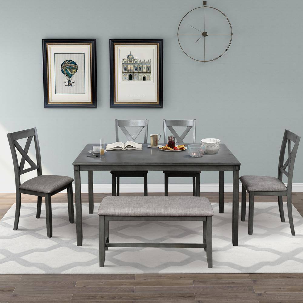 Harper & Bright Designs 6-Piece Gray Wooden Dining Set with Chairs and