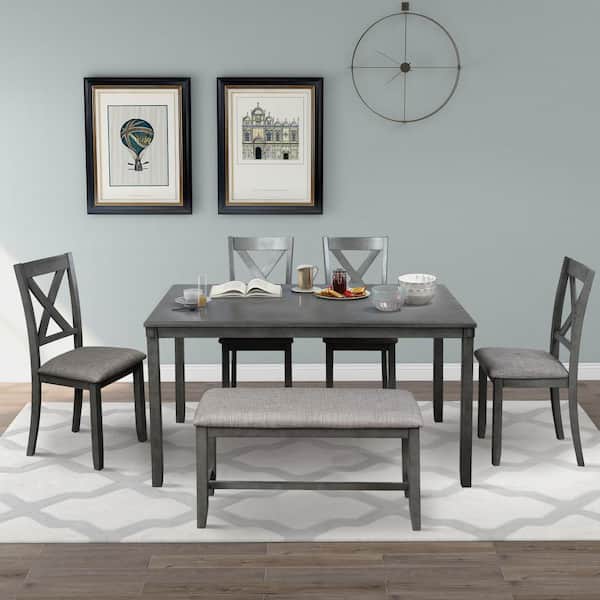 6 Piece Gray Wooden Dining Set, Mor Furniture Dining Room Sets