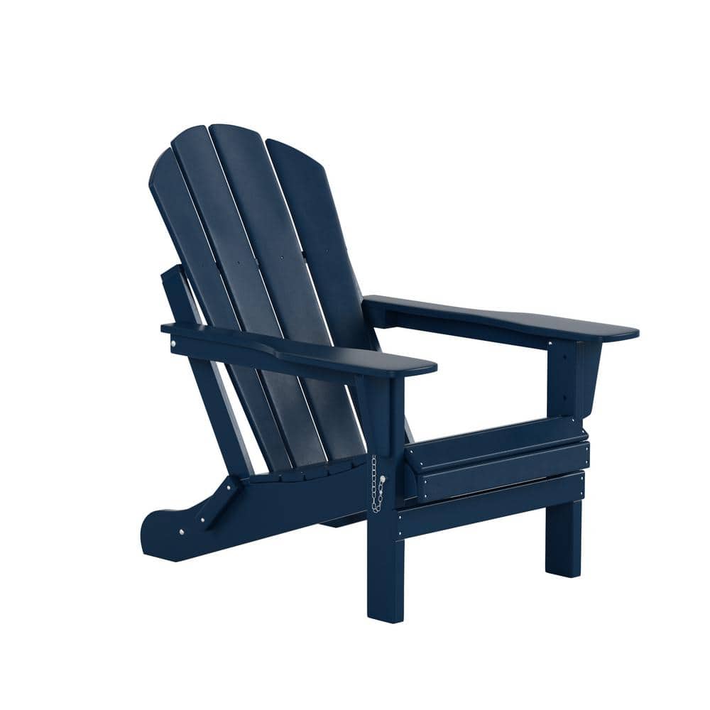 Navy Blue HDPE Plastic 7-Piece Adirondack Chair and Table Set