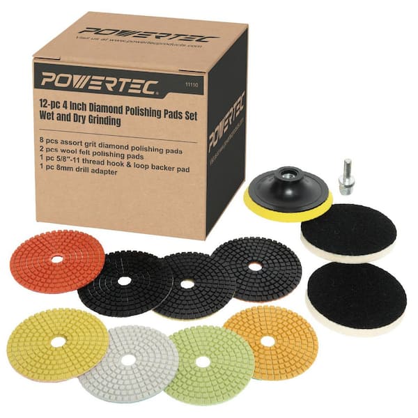 4 in. Wet/Dry Diamond Polishing Pads 50-6000 Grit (Set of 10) with 5/8-11 in. Backer Pad for Concrete/Granite/Marble