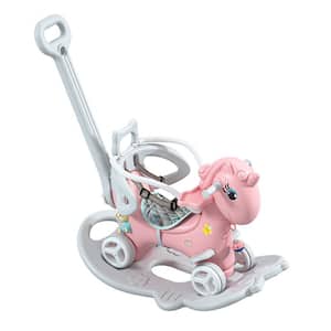 Unicorn Rocking Horse for Toddlers, Balance Bike Ride On Toys with Push Handle, Backrest and Balance Board, Pink