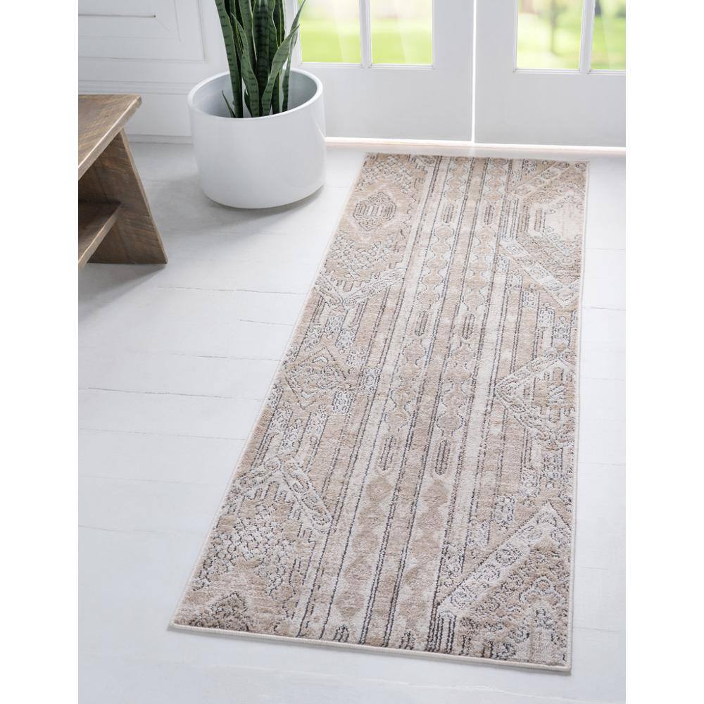 Ivory and Tan Geometric Indoor Runner Rug 2' 2" x 6' 1"