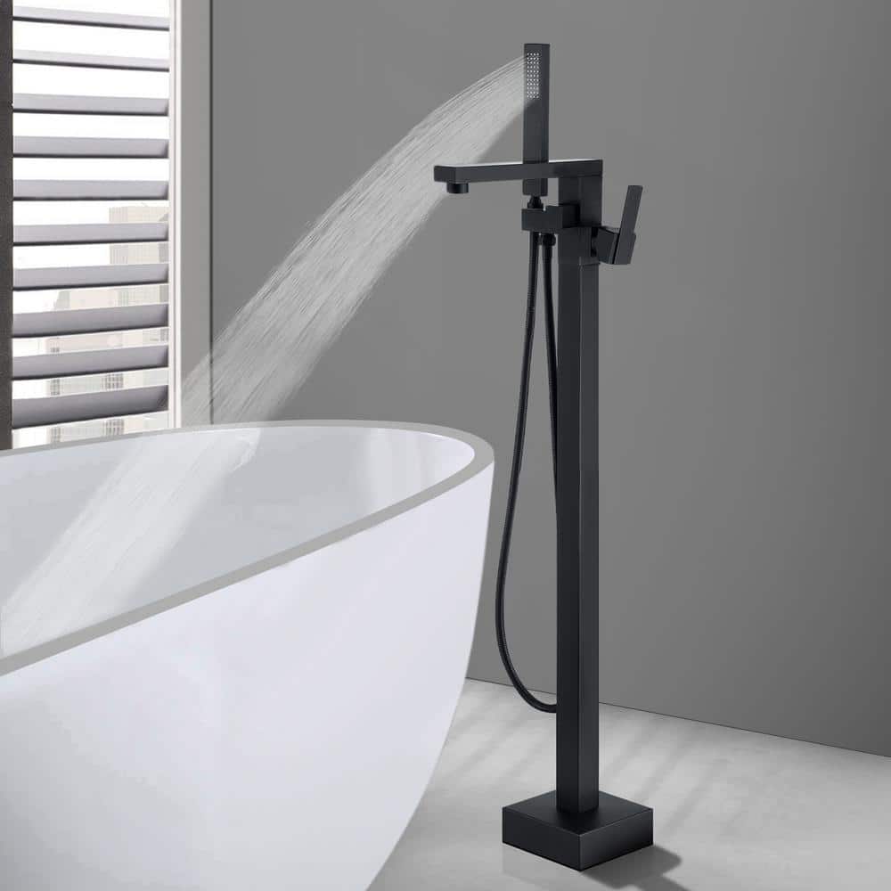 Matte Black Stainless Steel Freestanding Bathtub Faucet with Lever Handle