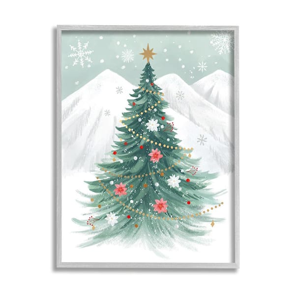 Stupell Industries Subtle Christmas Tree in Snow by Sharon Lee 1-Piece Framed Graphic Print Nature Poster Art Print 20 in. x 16 in.