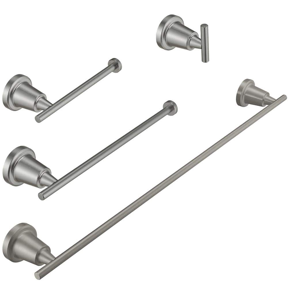 Bathroom Hardware Set 4-Piece Bath Hardware Set with Towel Bar, Robe Hook, Toilet Paper Holder in Brushed Nickel -  HOMEMYSTIQUE, NBHS094N