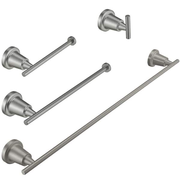 Bathroom Hardware Set 4-Piece Bath Hardware Set with Towel Bar, Robe Hook, Toilet Paper Holder in Brushed Nickel