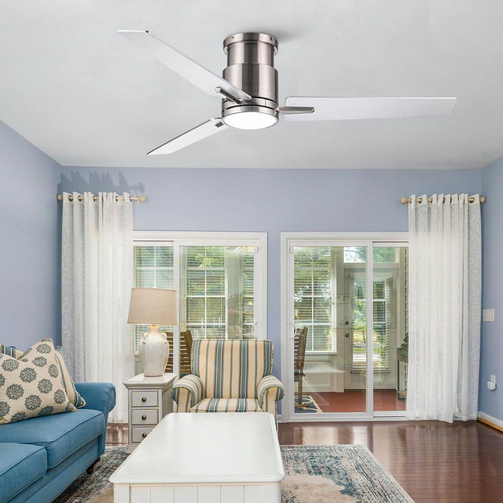 52 in. Modern Brushed Nickel Downrod Mount Ceiling Fan with 3 Plywood Blades, LED Light and Dimmable for Living Room price history on PriceWatchPro