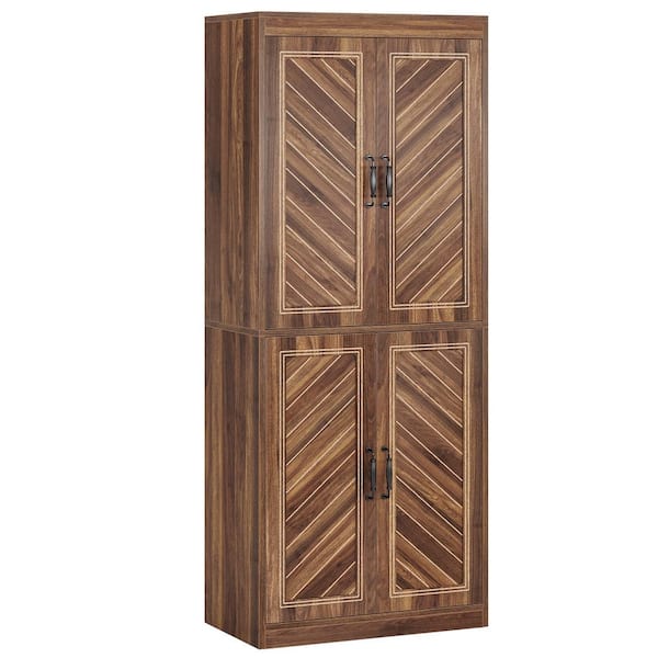 BYBLIGHT Keenyah Brown Wood 27. 56 in. Kitchen Pantry Cabinet with 4-Doors and 4-Adjustable Shelves