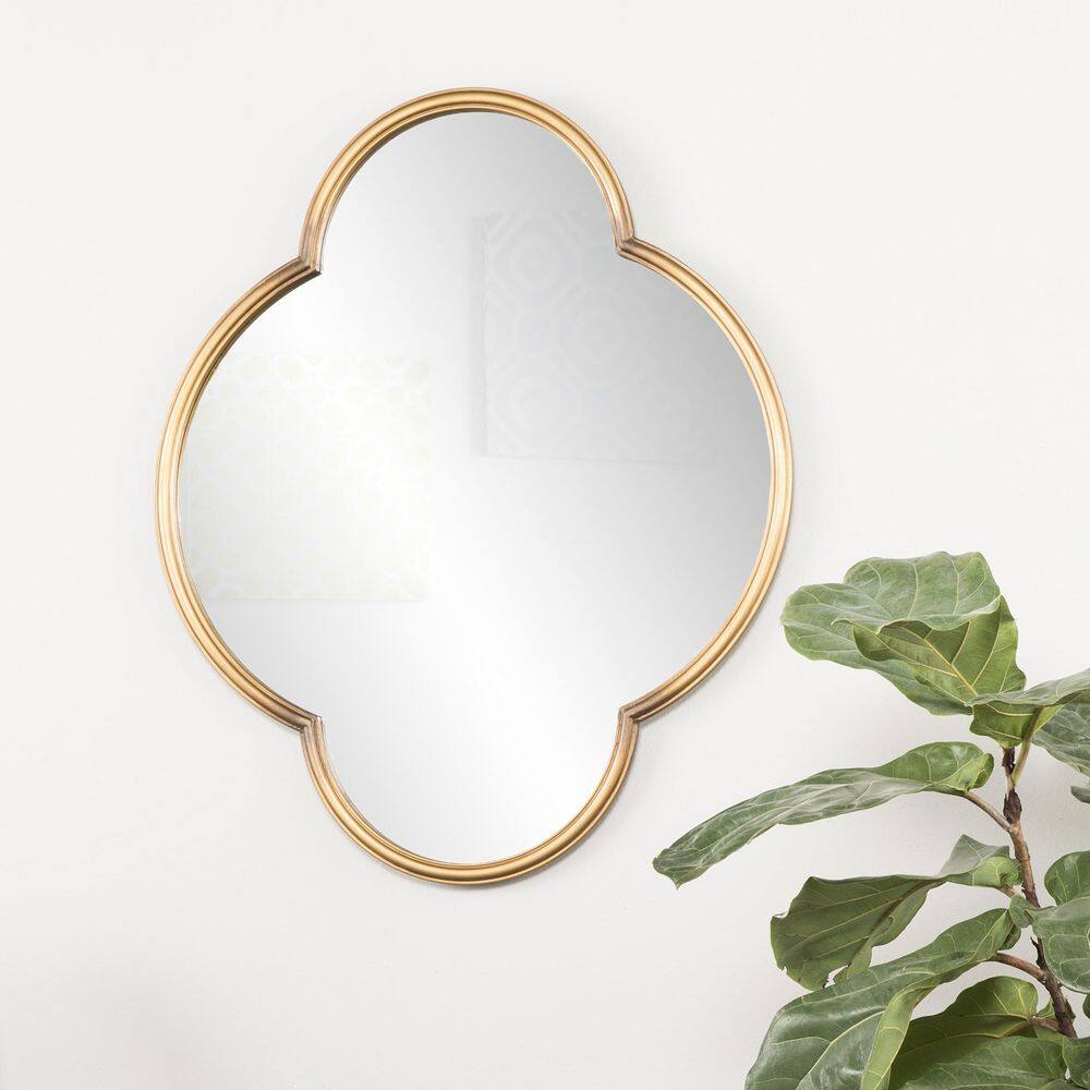 Gold Quatrefoil Decorative Wall Mirror with Wood Frame