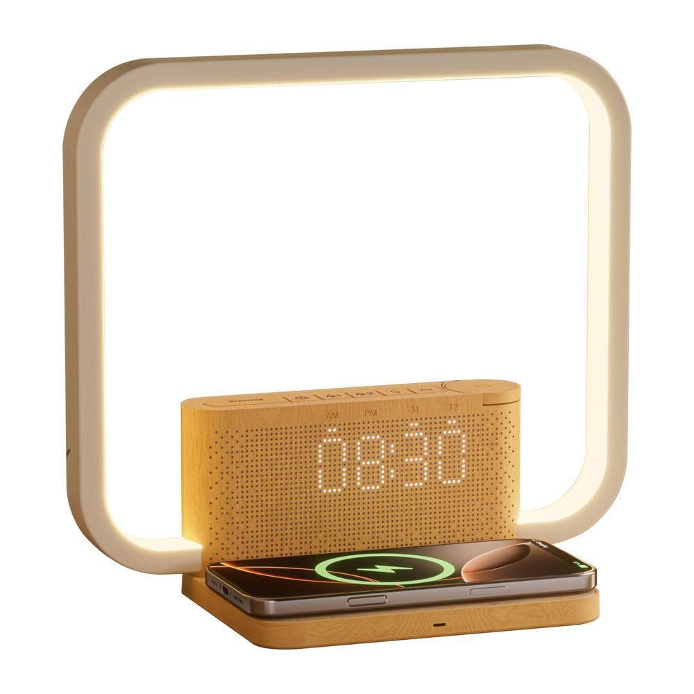 White Digital Sunrise Alarm Clock with Wireless Charging Desk