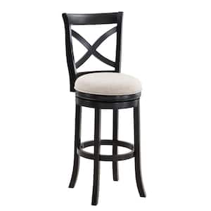 Belmont 45 in. High Black X-Back Wood 30 in. Seat Height Bar Stool with Light Gray Fabric Seat