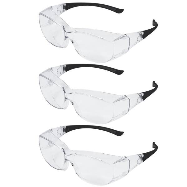 BISON LIFE PrimeX, Black, Clear Lens Temple Safety Glasses, (3-Pairs)