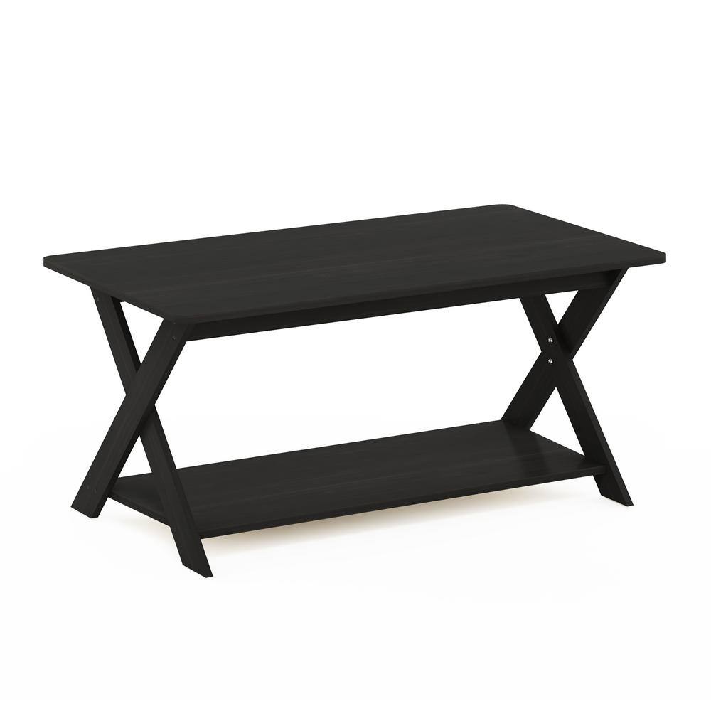 Espresso Rectangular Wood Coffee Table with Bottom Shelf