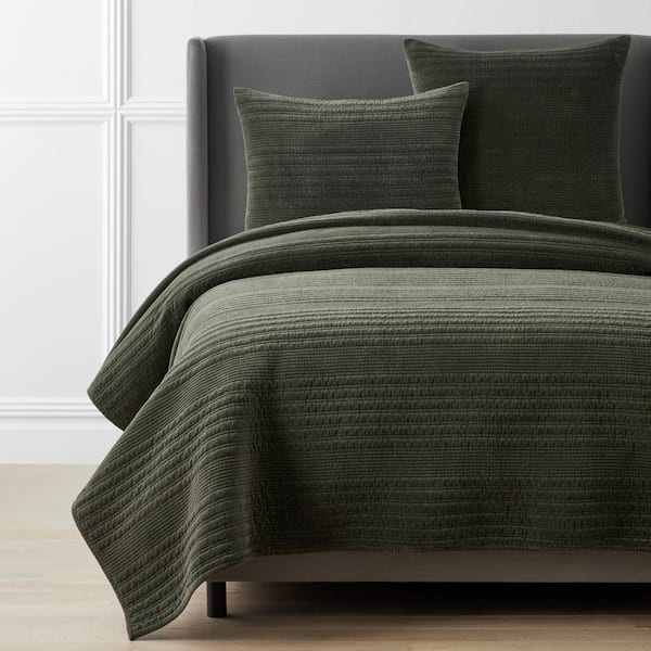 The Company Store Legends Luxury Line Stitch Velvet Olive Full/Queen Cotton Quilt