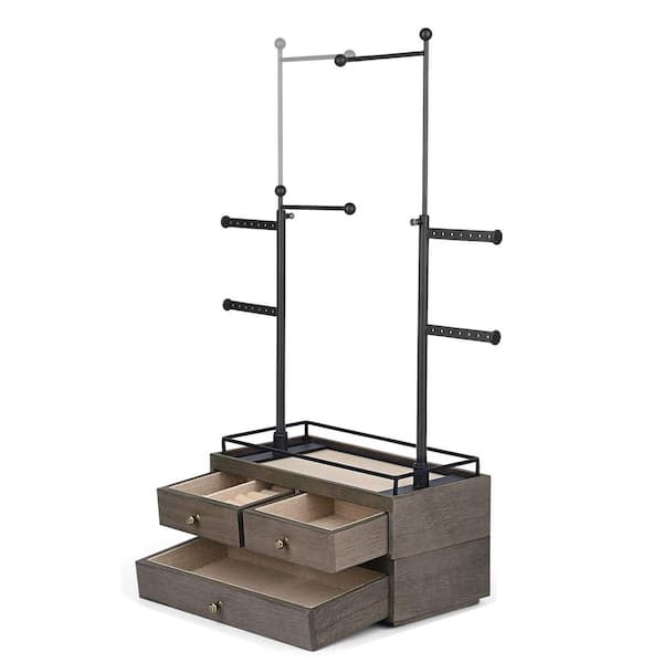 Weathered Grey 10 in. x 24 in. Wood Rustic Jewelry Tree Stand