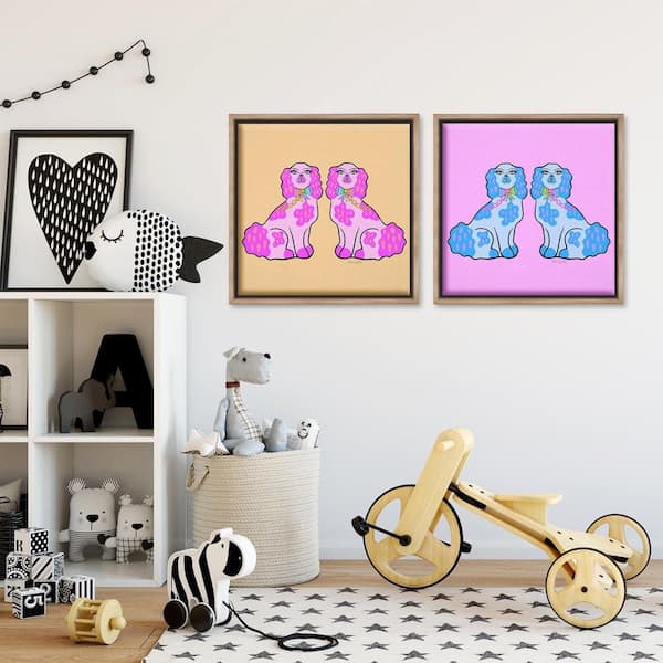 Brightly Colored Posh Pooches by Katie Conley 2-Piece Brown Floater Frame Animal Graphic Art Print 25 in. x 25 in.
