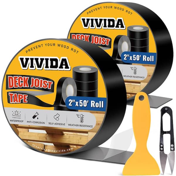2 in. x 50 ft. Deck Joist Butyl Tape, Weather-Resistant Deck Flashing for Wood Decks Beams Roof (2-Pack)