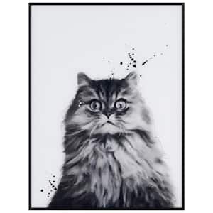 "Nebelung" Black and White Pet Paintings on Printed Glass Encased with a Gunmetal Anodized Frame