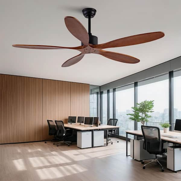 60 in. Solid Wood Black + Dark Walnut Ceiling Fan with Remote-3-Blade Light Fan, 32 W. No Light