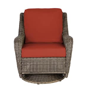 Cambridge Gray Wicker Outdoor Patio Swivel Rocking Chair with CushionGuard Quarry Red Cushions