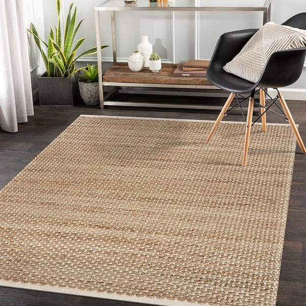 Vipanth Exports Round Jute Rug in Beige+ White Handmade Farmhouse Area Rug,  Floor Carpet for Home Décor (40 x 40 Inches)