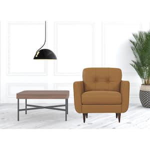 Charlie Camel Leather Leather Arm Chair with Removable and Tufted Cushions