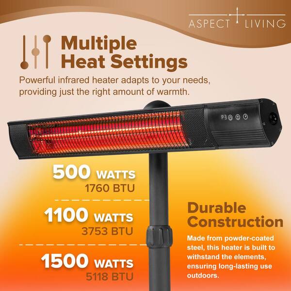 電気ヒーター FIRE SENCE ELECTRIC PATIO HEATER Fire Sense 1500W Adjustable Height Pole Mounted Electric Powder